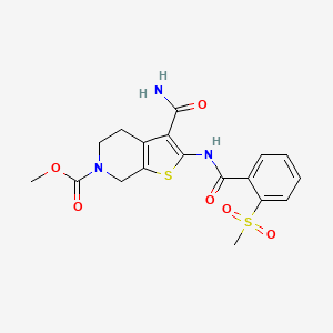 molecular formula C18H19N3O6S2 B2475650 methyl 3-carbamoyl-2-(2-(methylsulfonyl)benzamido)-4,5-dihydrothieno[2,3-c]pyridine-6(7H)-carboxylate CAS No. 886954-82-1