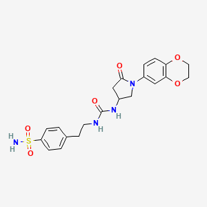 molecular formula C21H24N4O6S B2475661 4-(2-(3-(1-(2,3-Dihydrobenzo[b][1,4]dioxin-6-yl)-5-oxopyrrolidin-3-yl)ureido)ethyl)benzenesulfonamide CAS No. 894038-31-4
