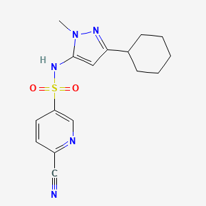 molecular formula C16H19N5O2S B2475662 6-Cyano-N-(5-cyclohexyl-2-methylpyrazol-3-yl)pyridine-3-sulfonamide CAS No. 2191927-24-7