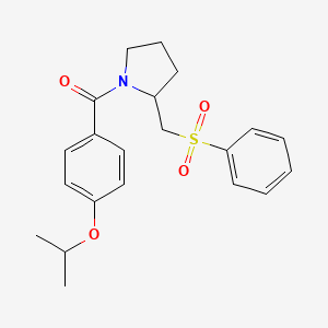 molecular formula C21H25NO4S B2475666 (4-Isopropoxyphenyl)(2-((phenylsulfonyl)methyl)pyrrolidin-1-yl)methanone CAS No. 1448070-39-0