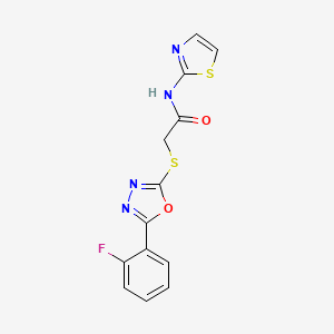 molecular formula C13H9FN4O2S2 B2475668 2-((5-(2-fluorophenyl)-1,3,4-oxadiazol-2-yl)thio)-N-(thiazol-2-yl)acetamide CAS No. 850937-07-4