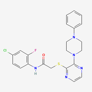 molecular formula C22H21ClFN5OS B2475670 N-(4-chloro-2-fluorophenyl)-2-{[3-(4-phenylpiperazin-1-yl)pyrazin-2-yl]sulfanyl}acetamide CAS No. 1031975-76-4