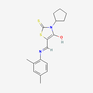 molecular formula C17H20N2OS2 B2475674 (Z)-3-cyclopentyl-5-(((2,4-dimethylphenyl)amino)methylene)-2-thioxothiazolidin-4-one CAS No. 881569-20-6