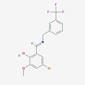molecular formula C16H13BrF3NO2 B2475704 4-Bromo-2-methoxy-6-({[3-(trifluoromethyl)benzyl]imino}methyl)benzenol CAS No. 478047-10-8
