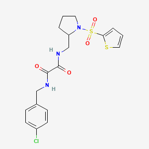molecular formula C18H20ClN3O4S2 B2475724 N1-(4-chlorobenzyl)-N2-((1-(thiophen-2-ylsulfonyl)pyrrolidin-2-yl)methyl)oxalamide CAS No. 896294-03-4