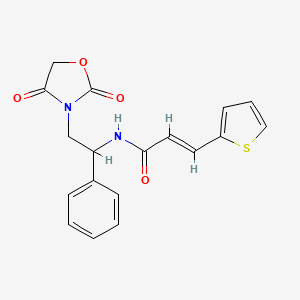 molecular formula C18H16N2O4S B2475725 (E)-N-(2-(2,4-dioxooxazolidin-3-yl)-1-phenylethyl)-3-(thiophen-2-yl)acrylamide CAS No. 2035007-70-4