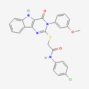 molecular formula C25H19ClN4O3S B2475727 N-(4-chlorophenyl)-2-((3-(3-methoxyphenyl)-4-oxo-4,5-dihydro-3H-pyrimido[5,4-b]indol-2-yl)thio)acetamide CAS No. 536707-07-0