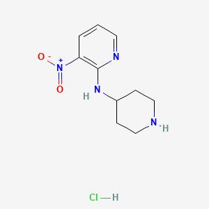molecular formula C10H15ClN4O2 B2475733 3-Nitro-N-(piperidin-4-yl)pyridin-2-amine hydrochloride CAS No. 1185316-09-9
