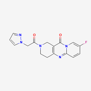 molecular formula C16H14FN5O2 B2475743 2-(2-(1H-pyrazol-1-yl)acetyl)-8-fluoro-3,4-dihydro-1H-dipyrido[1,2-a:4',3'-d]pyrimidin-11(2H)-one CAS No. 2034267-94-0