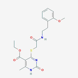 molecular formula C19H23N3O5S B2475755 4-[2-[2-(2-甲氧基苯基)乙胺基]-2-氧代乙基]硫代-6-甲基-2-氧代-1H-嘧啶-5-羧酸乙酯 CAS No. 900002-74-6