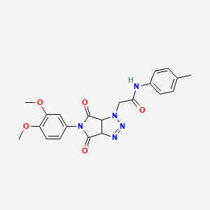 molecular formula C21H21N5O5 B2475764 2-[5-(3,4-二甲氧基苯基)-4,6-二氧代-4,5,6,6a-四氢吡咯并[3,4-d][1,2,3]三唑-1(3aH)-基]-N-(4-甲基苯基)乙酰胺 CAS No. 1052609-55-8