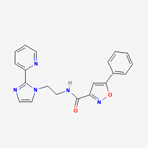 molecular formula C20H17N5O2 B2475766 5-phenyl-N-(2-(2-(pyridin-2-yl)-1H-imidazol-1-yl)ethyl)isoxazole-3-carboxamide CAS No. 2034505-94-5