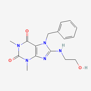 molecular formula C16H19N5O3 B2475812 7-Benzyl-8-((2-hydroxyethyl)amino)-1,3-dimethyl-3,7-dihydro-1H-purine-2,6-dione CAS No. 130187-67-6