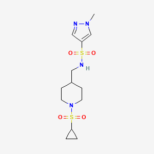 molecular formula C13H22N4O4S2 B2475846 N-((1-(环丙基磺酰基)哌啶-4-基)甲基)-1-甲基-1H-吡唑-4-磺酰胺 CAS No. 1797791-58-2