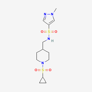 molecular formula C13H22N4O4S2 B2475846 N-((1-(シクロプロピルスルホニル)ピペリジン-4-イル)メチル)-1-メチル-1H-ピラゾール-4-スルホンアミド CAS No. 1797791-58-2