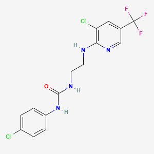 molecular formula C15H13Cl2F3N4O B2475847 N-(4-クロロフェニル)-N'-(2-{[3-クロロ-5-(トリフルオロメチル)-2-ピリジニル]アミノ}エチル)尿素 CAS No. 338409-01-1