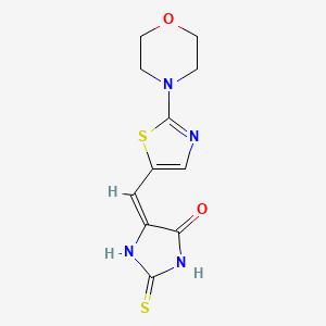 molecular formula C11H12N4O2S2 B2475848 (5E)-5-[(2-morpholin-4-yl-1,3-thiazol-5-yl)methylidene]-2-sulfanylideneimidazolidin-4-one CAS No. 860649-15-6