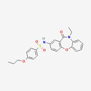 molecular formula C24H24N2O5S B2475856 N-(10-ethyl-11-oxo-10,11-dihydrodibenzo[b,f][1,4]oxazepin-2-yl)-4-propoxybenzenesulfonamide CAS No. 921920-25-4