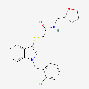 molecular formula C22H23ClN2O2S B2475864 2-[1-[(2-chlorophenyl)methyl]indol-3-yl]sulfanyl-N-(oxolan-2-ylmethyl)acetamide CAS No. 896676-68-9