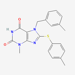molecular formula C21H20N4O2S B2475884 3-Methyl-7-[(3-methylphenyl)methyl]-8-(4-methylphenyl)sulfanylpurine-2,6-dione CAS No. 674338-19-3