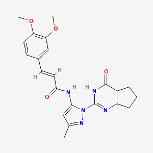 molecular formula C22H23N5O4 B2475898 (E)-3-(3,4-dimethoxyphenyl)-N-(3-methyl-1-(4-oxo-4,5,6,7-tetrahydro-3H-cyclopenta[d]pyrimidin-2-yl)-1H-pyrazol-5-yl)acrylamide CAS No. 1002482-18-9