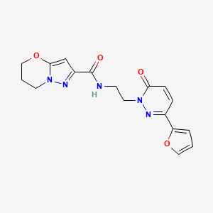 molecular formula C17H17N5O4 B2475905 N-(2-(3-(furan-2-yl)-6-oxopyridazin-1(6H)-yl)ethyl)-6,7-dihydro-5H-pyrazolo[5,1-b][1,3]oxazine-2-carboxamide CAS No. 1448035-32-2