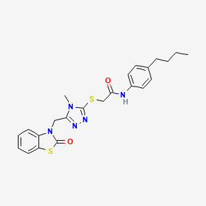 molecular formula C23H25N5O2S2 B2475923 N-(4-butylphenyl)-2-((4-methyl-5-((2-oxobenzo[d]thiazol-3(2H)-yl)methyl)-4H-1,2,4-triazol-3-yl)thio)acetamide CAS No. 847400-28-6