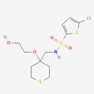 molecular formula C12H18ClNO4S3 B2475930 5-chloro-N-((4-(2-hydroxyethoxy)tetrahydro-2H-thiopyran-4-yl)methyl)thiophene-2-sulfonamide CAS No. 2320171-68-2