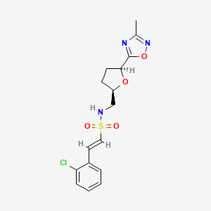 molecular formula C16H18ClN3O4S B2475941 (E)-2-(2-Chlorophenyl)-N-[[(2R,5S)-5-(3-methyl-1,2,4-oxadiazol-5-yl)oxolan-2-yl]methyl]ethenesulfonamide CAS No. 2223304-66-1