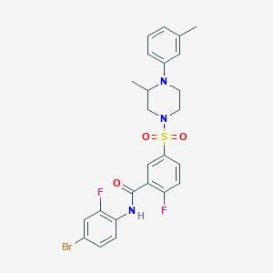 molecular formula C25H24BrF2N3O3S B2475944 N-(4-bromo-2-fluorophenyl)-2-fluoro-5-((3-methyl-4-(m-tolyl)piperazin-1-yl)sulfonyl)benzamide CAS No. 451508-28-4