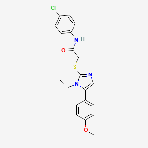 molecular formula C20H20ClN3O2S B2475945 N-(4-chlorophenyl)-2-((1-ethyl-5-(4-methoxyphenyl)-1H-imidazol-2-yl)thio)acetamide CAS No. 1207011-25-3