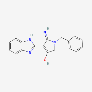 molecular formula C18H16N4O B2475997 5-amino-4-(1H-benzimidazol-2-yl)-1-benzyl-1,2-dihydro-3H-pyrrol-3-one CAS No. 150016-21-0