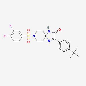 molecular formula C23H25F2N3O3S B2476020 3-(4-(Tert-butyl)phenyl)-8-((3,4-difluorophenyl)sulfonyl)-1,4,8-triazaspiro[4.5]dec-3-en-2-one CAS No. 1185079-29-1