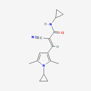 molecular formula C16H19N3O B2476045 (E)-2-氰基-N-环丙基-3-(1-环丙基-2,5-二甲基吡咯-3-基)丙-2-烯酰胺 CAS No. 1445762-94-6