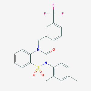 molecular formula C23H19F3N2O3S B2476064 2-(2,4-dimethylphenyl)-4-(3-(trifluoromethyl)benzyl)-2H-benzo[e][1,2,4]thiadiazin-3(4H)-one 1,1-dioxide CAS No. 892360-74-6