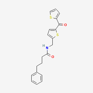 molecular formula C20H19NO2S2 B2476085 4-fenil-N-((5-(tiofeno-2-carbonil)tiofen-2-il)metil)butanamida CAS No. 1421465-56-6