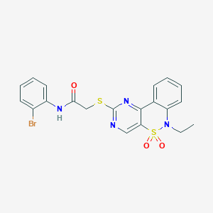 molecular formula C20H17BrN4O3S2 B2476102 N-(2-bromophenyl)-2-[(6-ethyl-5,5-dioxido-6H-pyrimido[5,4-c][2,1]benzothiazin-2-yl)thio]acetamide CAS No. 932449-28-0