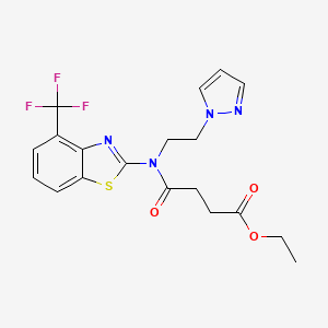 molecular formula C19H19F3N4O3S B2476112 ethyl 4-((2-(1H-pyrazol-1-yl)ethyl)(4-(trifluoromethyl)benzo[d]thiazol-2-yl)amino)-4-oxobutanoate CAS No. 1396844-35-1