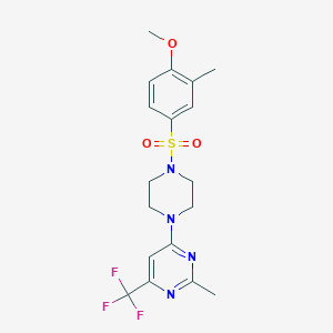 molecular formula C18H21F3N4O3S B2476122 4-(4-((4-Methoxy-3-methylphenyl)sulfonyl)piperazin-1-yl)-2-methyl-6-(trifluoromethyl)pyrimidine CAS No. 2034345-81-6