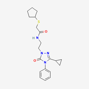 molecular formula C20H26N4O2S B2476124 2-(cyclopentylthio)-N-(2-(3-cyclopropyl-5-oxo-4-phenyl-4,5-dihydro-1H-1,2,4-triazol-1-yl)ethyl)acetamide CAS No. 1396867-45-0