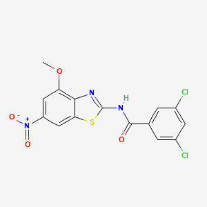 molecular formula C15H9Cl2N3O4S B2476127 3,5-dichloro-N-(4-methoxy-6-nitro-1,3-benzothiazol-2-yl)benzamide CAS No. 330677-46-8