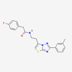molecular formula C21H19FN4OS B2476135 2-(4-fluorophenyl)-N-(2-(2-(m-tolyl)thiazolo[3,2-b][1,2,4]triazol-6-yl)ethyl)acetamide CAS No. 894025-21-9
