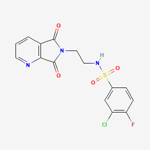 molecular formula C15H11ClFN3O4S B2476139 3-chloro-N-(2-(5,7-dioxo-5H-pyrrolo[3,4-b]pyridin-6(7H)-yl)ethyl)-4-fluorobenzenesulfonamide CAS No. 2034462-79-6