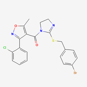 molecular formula C21H17BrClN3O2S B2476156 (2-((4-bromobenzyl)thio)-4,5-dihydro-1H-imidazol-1-yl)(3-(2-chlorophenyl)-5-methylisoxazol-4-yl)methanone CAS No. 919710-60-4
