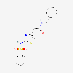 molecular formula C18H23N3O3S2 B2476157 2-[2-(benzenesulfonamido)-1,3-thiazol-4-yl]-N-(cyclohexylmethyl)acetamide CAS No. 376638-44-7