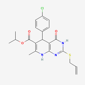 molecular formula C21H22ClN3O3S B2476166 Isopropyl 2-(Allylthio)-5-(4-Chlorphenyl)-7-methyl-4-oxo-3,4,5,8-tetrahydropyrido[2,3-d]pyrimidin-6-carboxylat CAS No. 878122-68-0