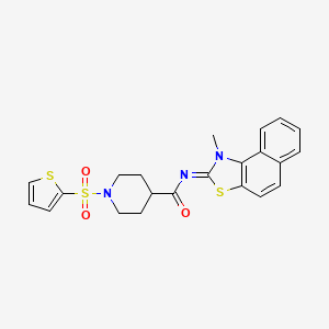 molecular formula C22H21N3O3S3 B2476174 (E)-N-(1-methylnaphtho[1,2-d]thiazol-2(1H)-ylidene)-1-(thiophen-2-ylsulfonyl)piperidine-4-carboxamide CAS No. 941946-63-0