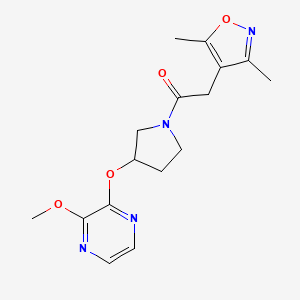molecular formula C16H20N4O4 B2476178 2-(3,5-Dimethylisoxazol-4-yl)-1-(3-((3-methoxypyrazin-2-yl)oxy)pyrrolidin-1-yl)ethanone CAS No. 2034208-21-2