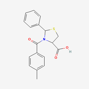 molecular formula C18H17NO3S B2476197 3-[(4-Methylphenyl)carbonyl]-2-phenyl-1,3-thiazolidine-4-carboxylic acid CAS No. 2058370-76-4