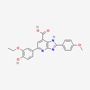 molecular formula C22H19N3O5 B2476220 5-(3-ethoxy-4-hydroxyphenyl)-2-(4-methoxyphenyl)-3H-imidazo[4,5-b]pyridine-7-carboxylic acid CAS No. 1020978-91-9